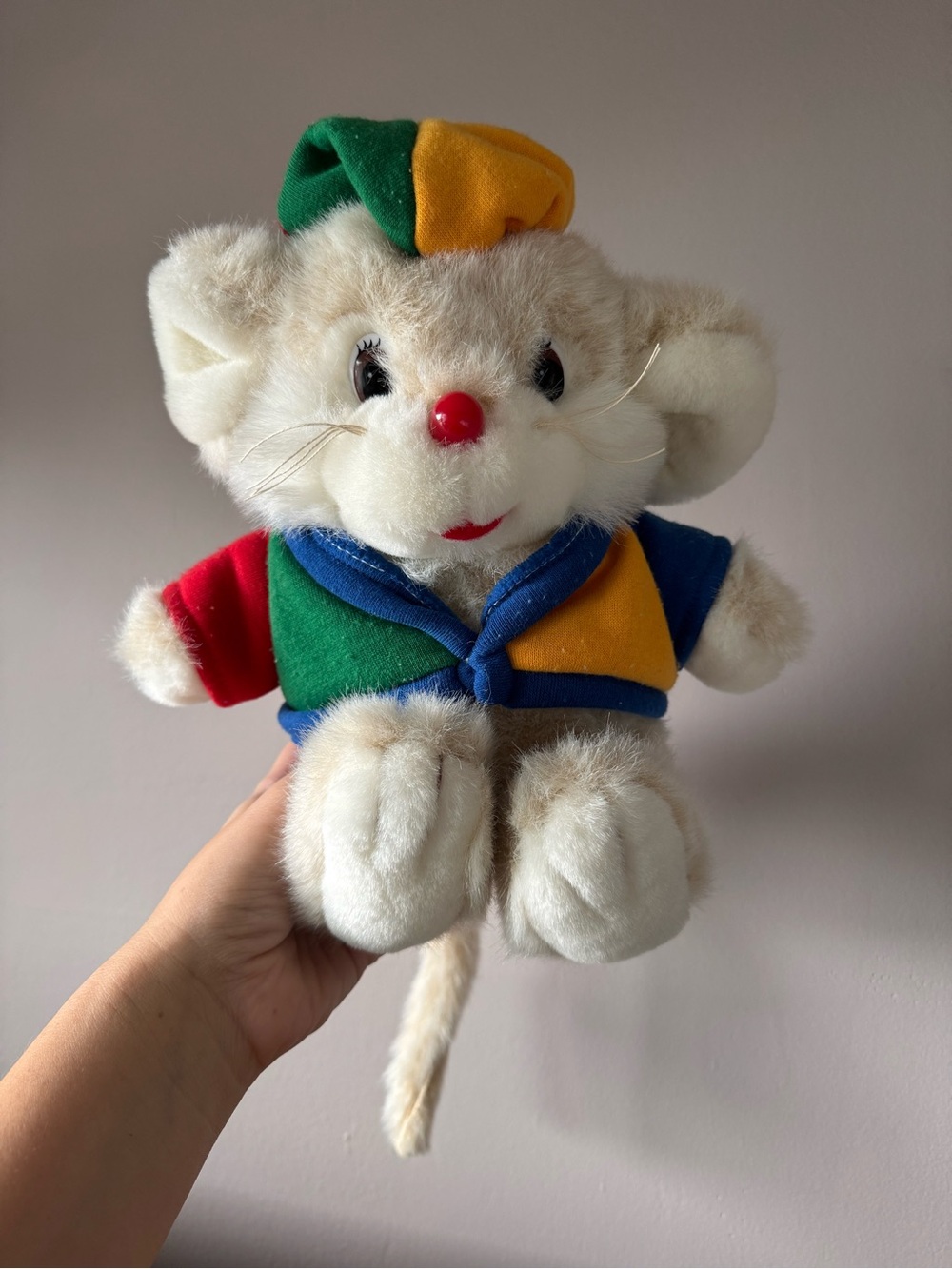 Rare Vintage 1992 Commonwealth Mouse Colorblock Sweater & Hat Plush